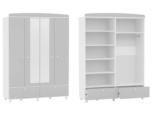 Шкаф 4-х дверный с двумя ящиками МИЛАНА 4-75914, белый + серый