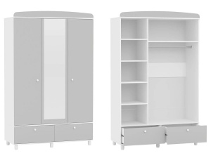Шкаф 3-х дверный с двумя ящиками МИЛАНА 4-75917, белый + серый